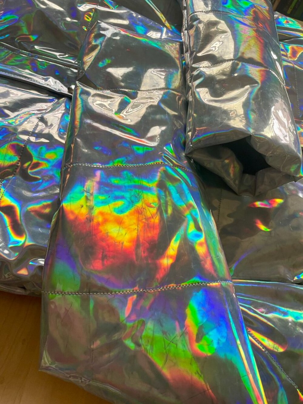 Dolls Kill Club EXX Women's Iridescent Puffer Jacket w/ Horned Hood size SM NWOT - Picture 4 of 13